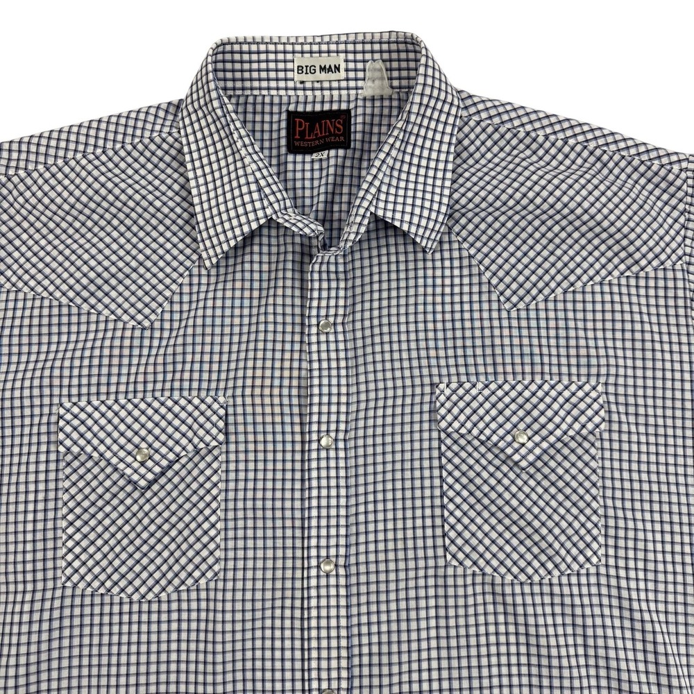Plains Western Wear Shirt Mens Big 2X Blue Check Western Pearl‎ Snap Cowboy
